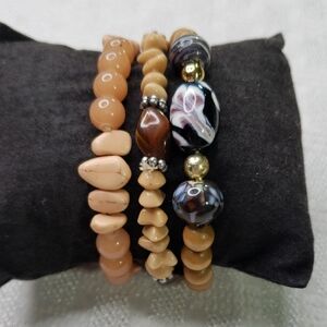 Bracelets Lot Of 3 Wood Lampwork Bone